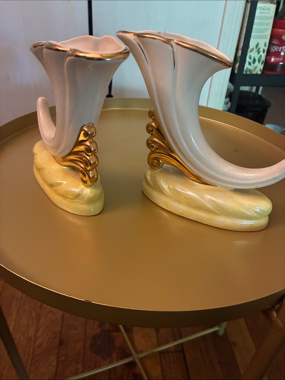 Mccoy White and Gold Cornucopia Vases (Pair)